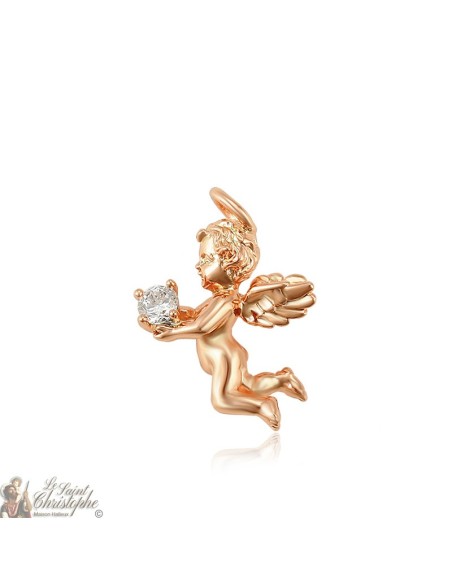 Ciondolo angelo in oro rosa con cristallo