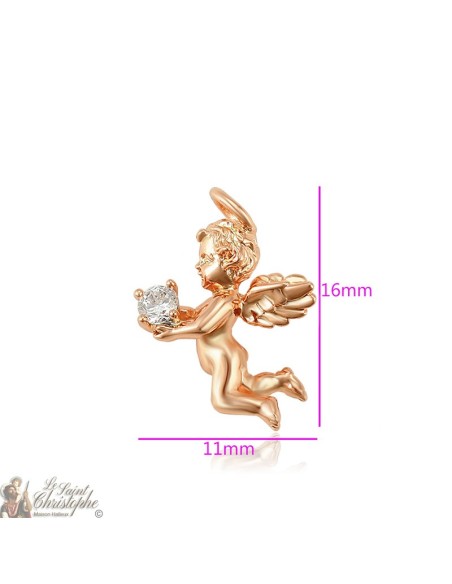 Pink gold angel and crystal pendant