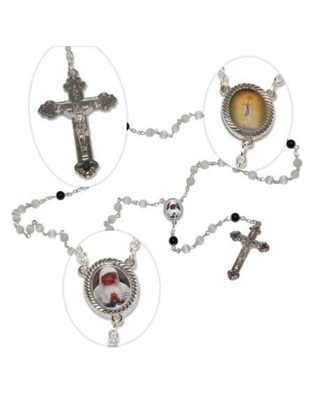 Chapelet Banneux pierre oeil de chat blanc et noir