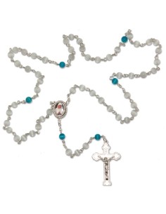 Chapelet Banneux pierre oeil de chat blanc et bleue