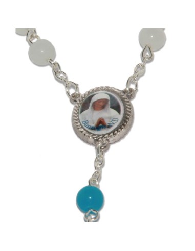 Chapelet Banneux pierre oeil de chat blanc et bleue