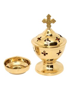 Encensoir Eglise de table avec croix, couleur cuivre