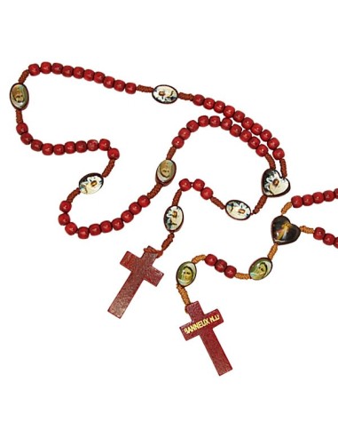 Chapelet en bois avec photos de la Vierge de Banneux N.D