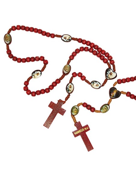 Chapelet en bois avec photos de la Vierge de Banneux N.D
