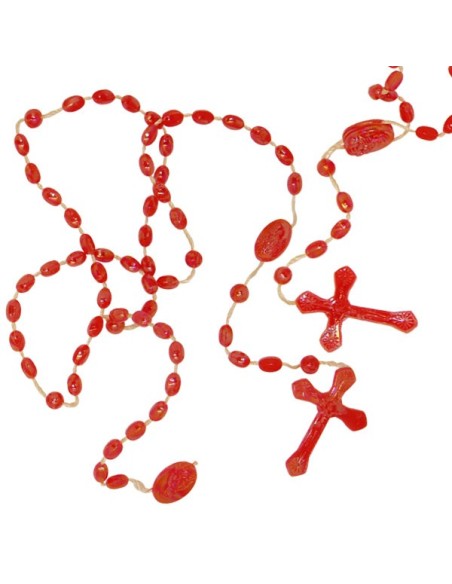 Chapelet en plastique rouge avec reflets argentés, dorés