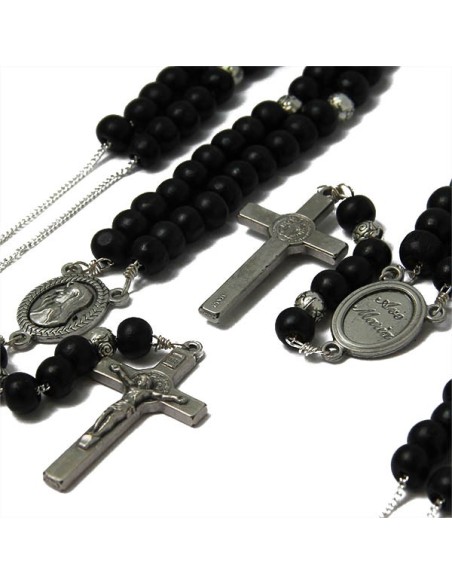 Chapelet collier perles bois noirs