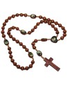 Chapelet en bois brun avec Sainte Rita et Padre Pio