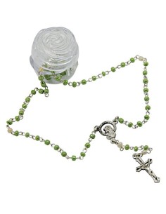 Chapelet mini dans une boîte en forme de rose - vert