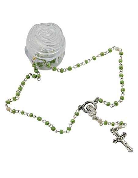 Chapelet mini dans une boîte en forme de rose - vert