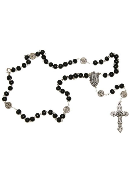 Chapelet Padre Pio, fermeture chaîne - noir