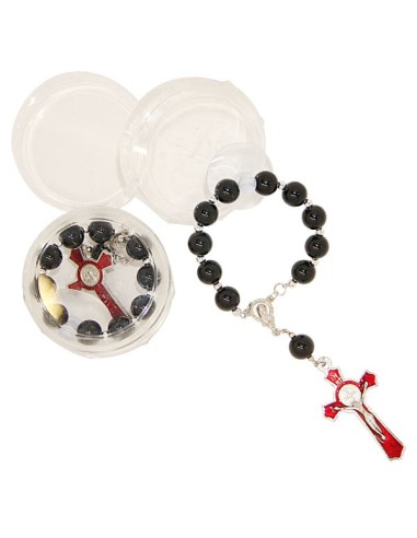 Chapelet rosaire Saint Benoît pour voiture - rouge