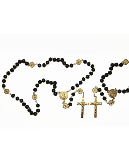 Chapelet Saint Benoît - noir - doré - chaîne