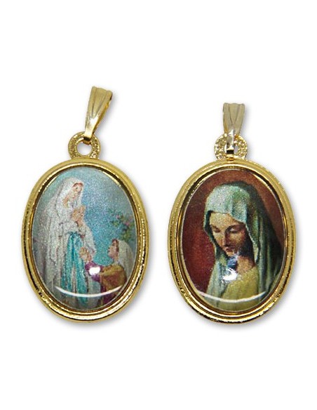 Médaille de la Vierge de Banneux et apparition de Lourdes  ovale