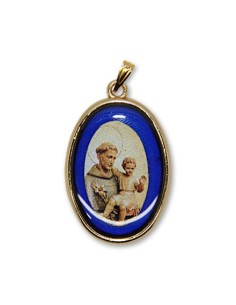 Médaille de St Antoine ovale bleue 
