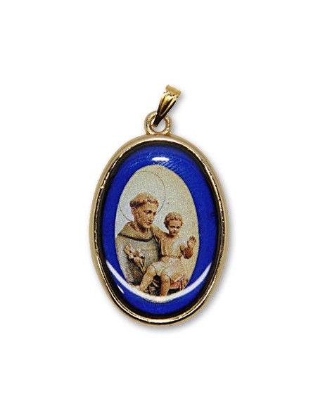 Médaille de St Antoine ovale bleue 