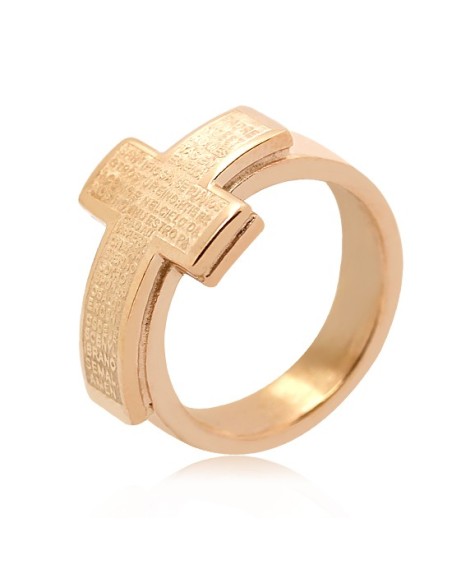 Bague croix prière Padre Nuestro - dorée