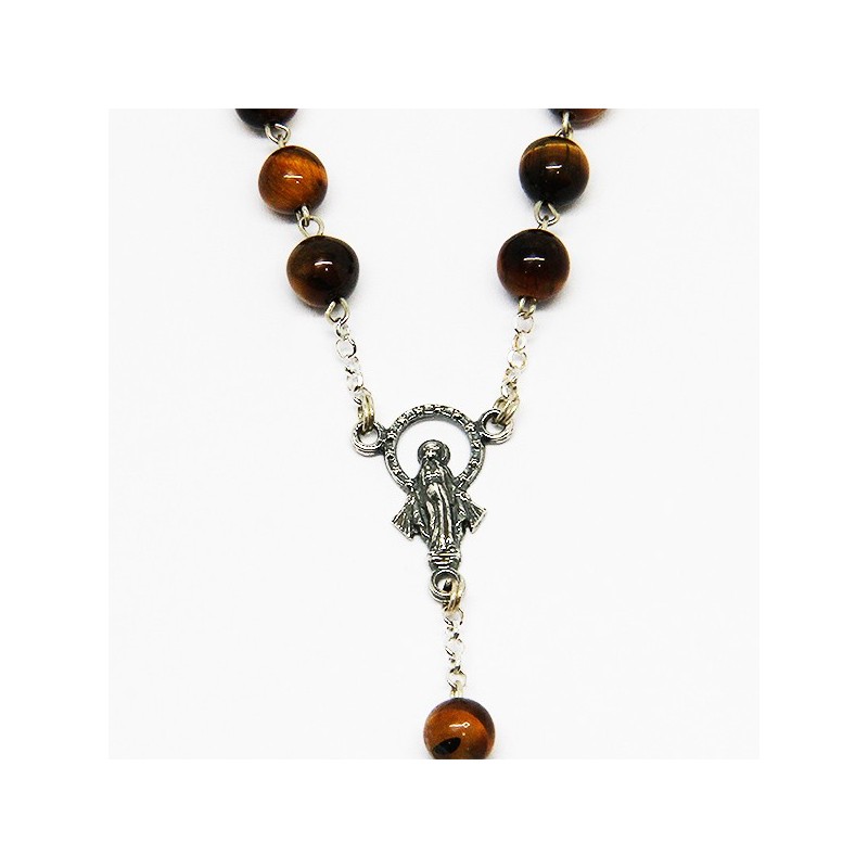 Chapelet en argent et pierre - Oeil de tigre