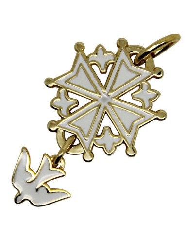 Croix Huguenote émaillée bleu et blanc plaqué or 20 mm