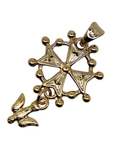 Croix Huguenote émaillée blanc - plaqué or 20 mm