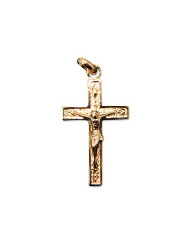 Croix aux Saints protecteurs  plaqué or 25 mm