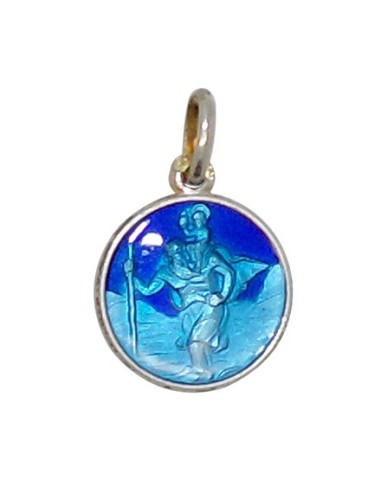 Médaille du Saint Christophe émaillée bleu 13 mm - Argent 925