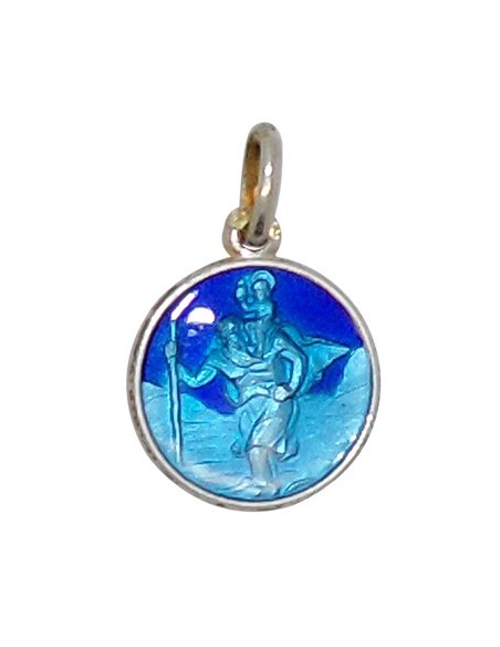 Médaille du Saint Christophe émaillée bleu 13 mm - Argent 925
