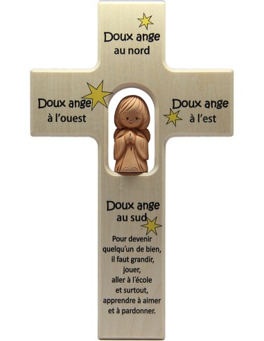 Croix en bois avec ange terre cuite 20 cm