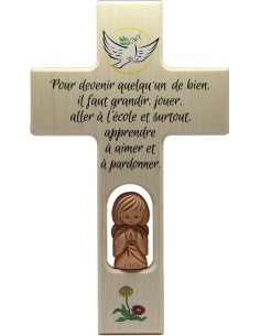 Croix en bois avec ange terre cuite 20 cm