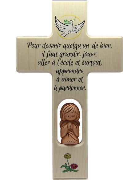 Croix en bois avec ange terre cuite 20 cm