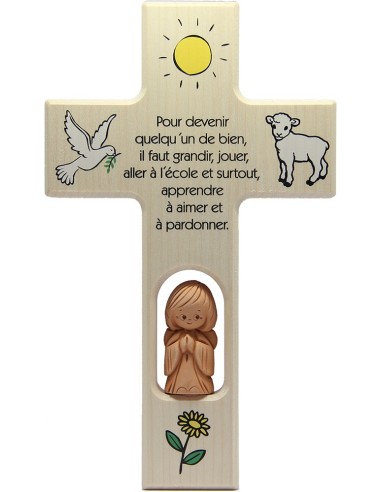 Croix en bois avec ange terre cuite 20 cm