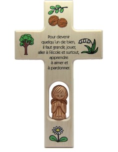 Croix en bois avec ange terre cuite 20 cm