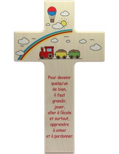 Croix en bois avec ange terre cuite 20 cm