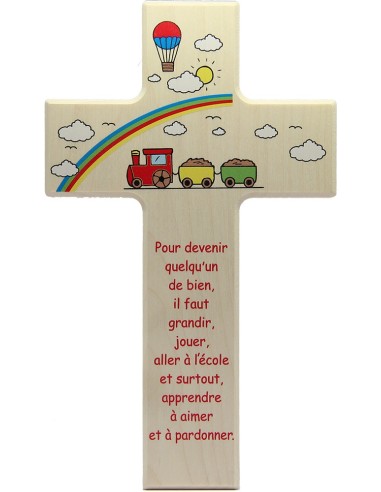Croix en bois avec ange terre cuite 20 cm