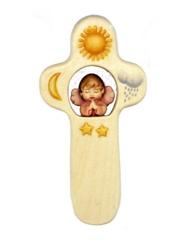 Croix en bois avec ange terre cuite 20 cm