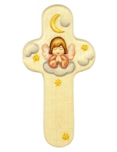 Croix en bois avec ange terre cuite 20 cm