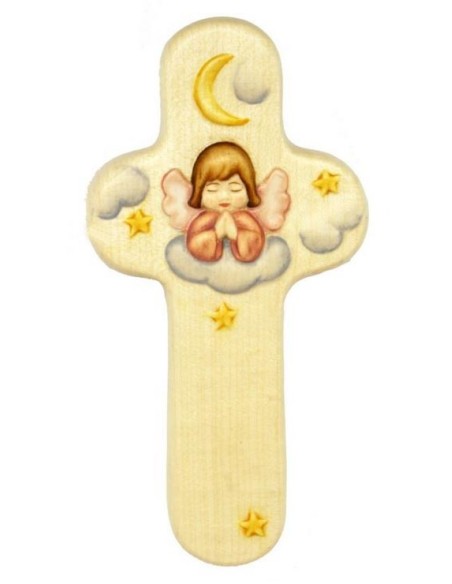 Croix en bois Ange Rose 15 cm