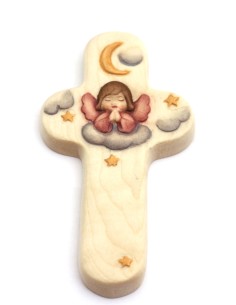 Croix en bois avec ange terre cuite 20 cm 2