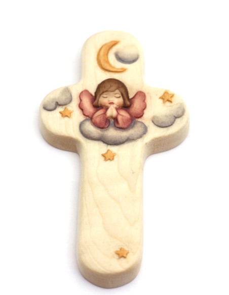 Croix en bois Ange Rose 15 cm