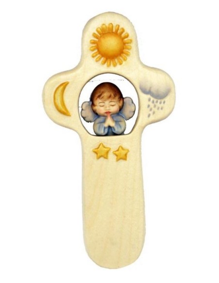 Croix en bois Ange Rose 15 cm