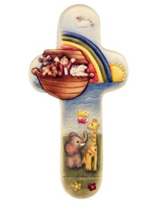 Croix en bois avec ange terre cuite 20 cm