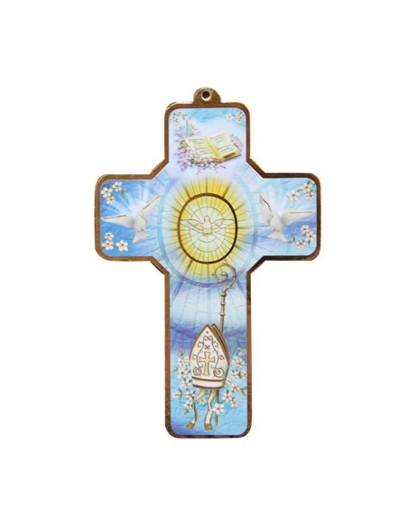 Croix en bois avec ange terre cuite 20 cm