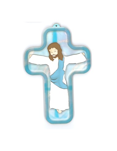 Croix en bois avec ange terre cuite 20 cm