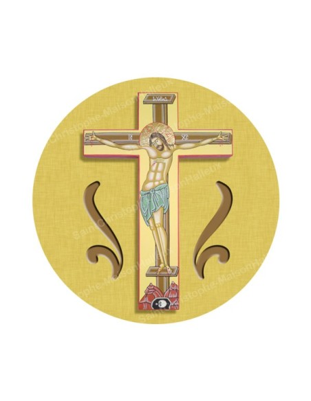 Autocollants ronds - 45mm - "Croix jaune" - planche 24 pièces