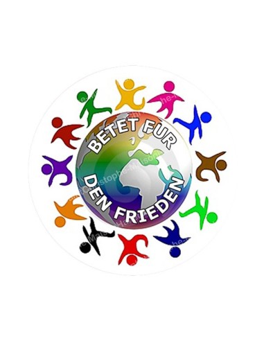 Autocollants ronds - 45mm - "Monde betet für den Frieden DE" - planche 24 pièces