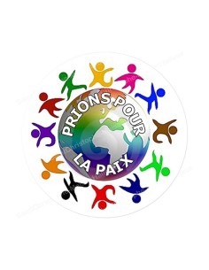 Autocollants ronds - 45mm - "Monde prions pour la paix FR" - planche 24 pièces
