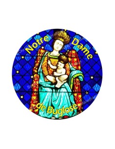 Autocollants ronds - 45mm - "Notre-Dame Buglose 2 jaune" - planche 24 pièces