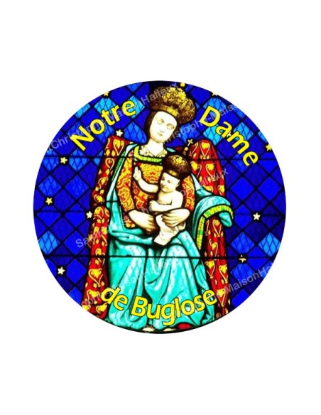 Autocollants ronds - 45mm - "Notre-Dame Buglose 2 jaune" - planche 24 pièces