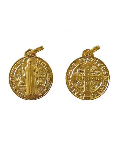 Médaille Saint Benoit plaqué or - 14 mm