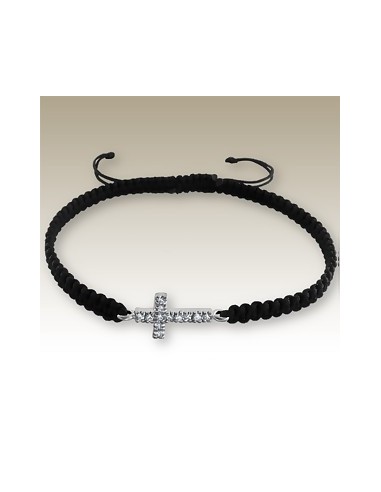 Bracelet Avec Croix Strass cordon noir - Ange 925