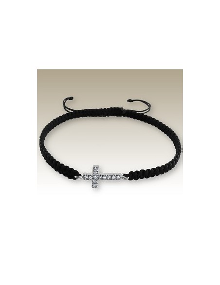 Bracelet Avec Croix Strass cordon noir - Ange 925